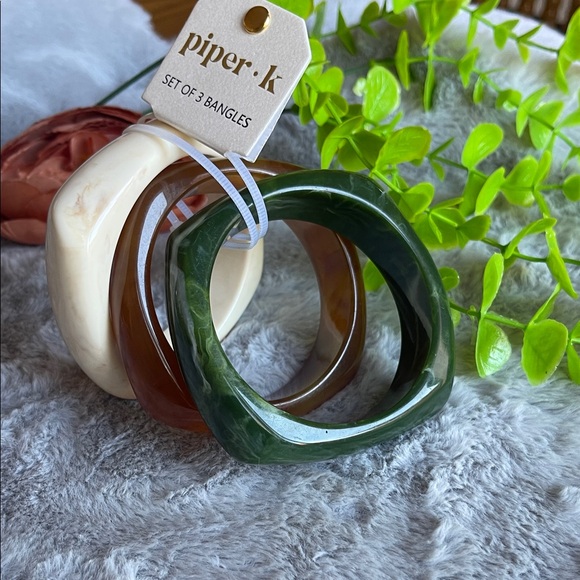 Piper K Green, Brown, and Cream Bangle Set - Picture 1 of 5